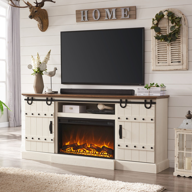 Entertainment center with fireplace and outlet sliding barn doors